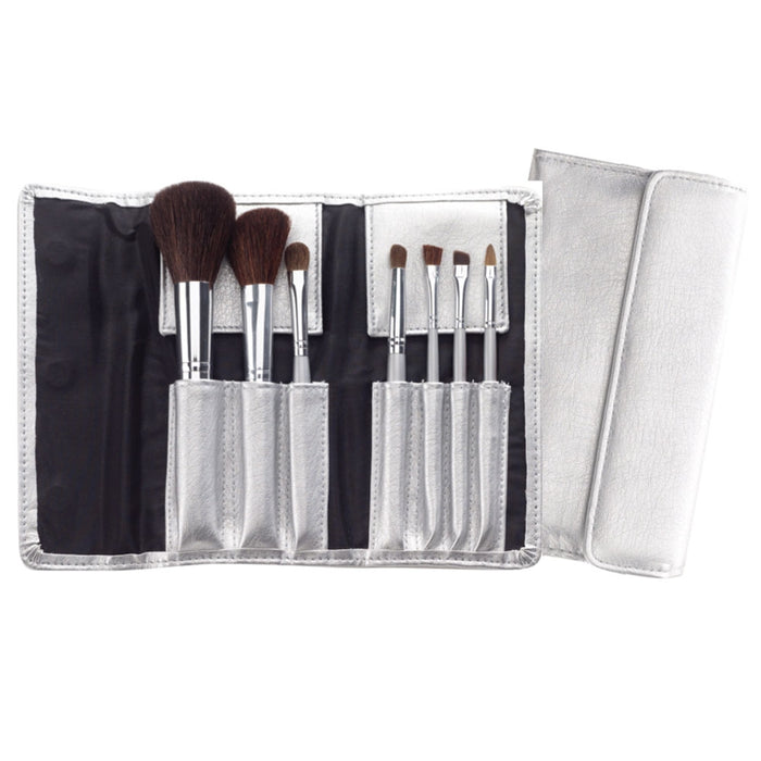 Cala 7 Piece Cosmetic Brush Collection with Silver Pouch