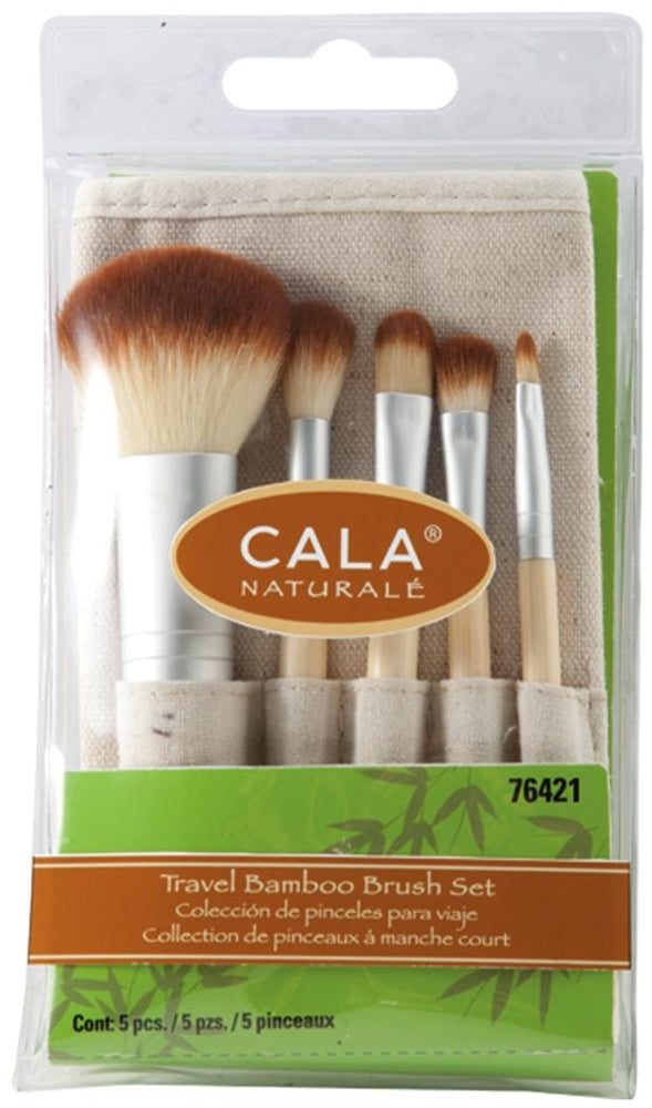 Cala Bamboo Brush Set with Fabric Pouch 5 Piece Travel Size